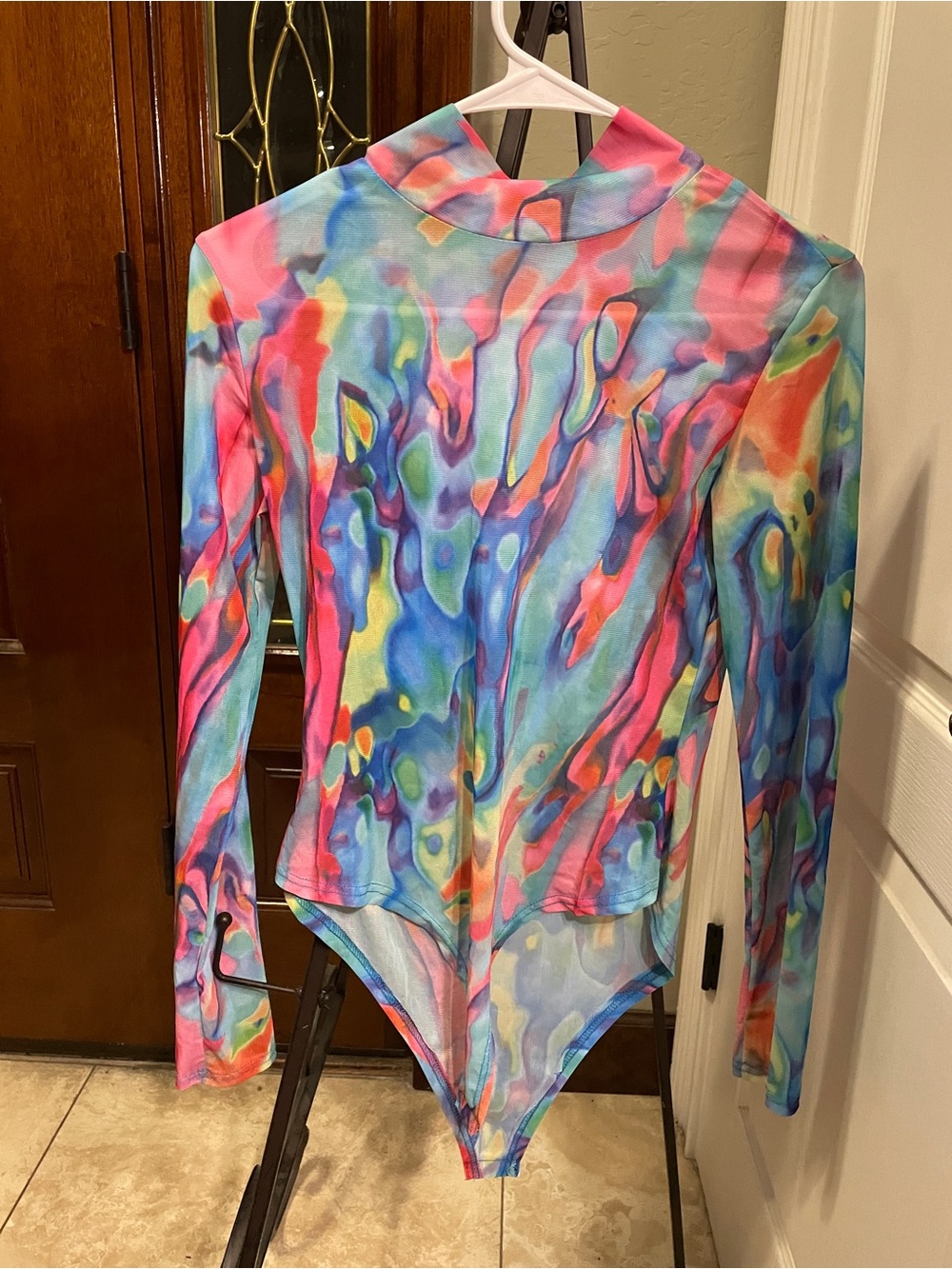 Bodysuit Hot TieDie  Long-Sleeve Body Briefer Top Sexy Adult Onesies M